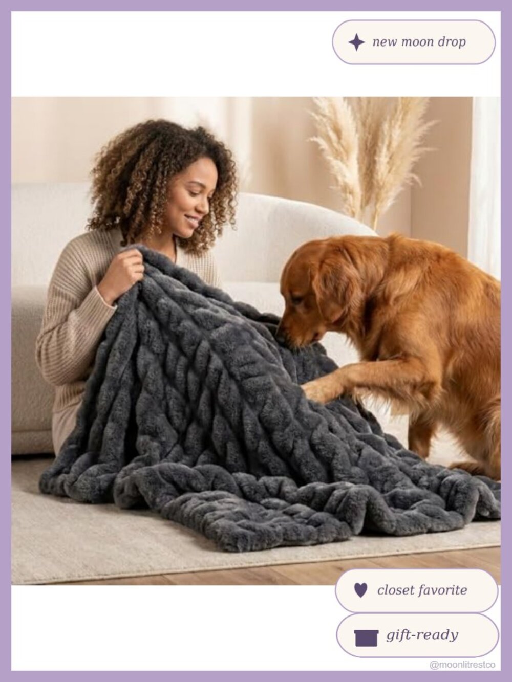 Luxury Concepts Faux Rabbit Fur Throw Blanket 50x60 Ruched Machine Washable - Picture 4 of 6